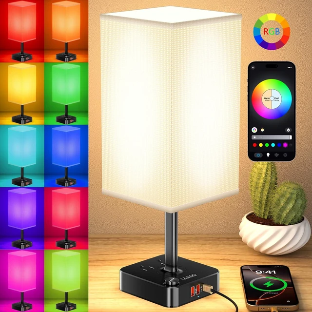 Alt view image 8 of 14 - RGB Remote Bedside Lamp 16 Color Dimming for Nightstand Table White | Remote Control,16 Adjustable Colors,Stepless Dimming with RGB Gradient Mode,Modern Industrial Lamp Fits Bedroom,Nightstand