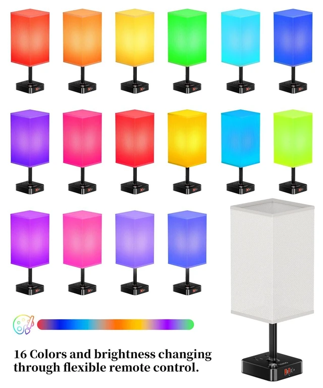 Alt view image 9 of 14 - RGB Remote Bedside Lamp 16 Color Dimming for Nightstand Table White | Remote Control,16 Adjustable Colors,Stepless Dimming with RGB Gradient Mode,Modern Industrial Lamp Fits Bedroom,Nightstand