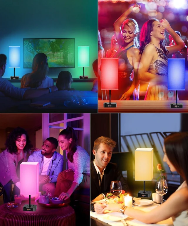 Alt view image 13 of 14 - RGB Remote Bedside Lamp 16 Color Dimming for Nightstand Table White | Remote Control,16 Adjustable Colors,Stepless Dimming with RGB Gradient Mode,Modern Industrial Lamp Fits Bedroom,Nightstand