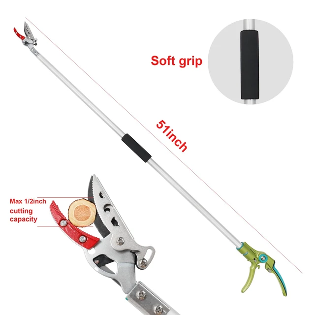 Alt view image 9 of 14 - Cut & Hold Pole Pruner, 4.2 FT Lightweight Fruit Picker with 180° Rotating Handle, SK5 Steel Blade Cuts up to 1/2 Inch, Long Reach Garden Tree Trimmer & Branch Cutter for Shrubs, Bushes