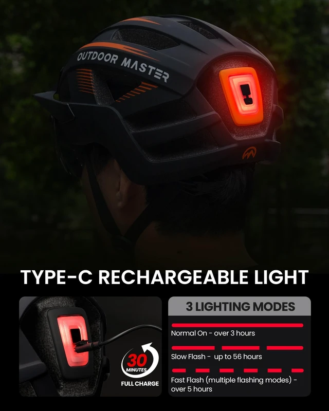 Alt view image 12 of 14 - Adult Bike Helmet LED Light & Magnetic Goggles | Rechargeable Rear LED Light, Detachable Magnetic Goggles, Removable Sun Visor, Breathable Padding, Lightweight, Fit Well