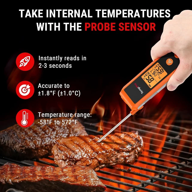Alt view image 10 of 14 - TempScan 2-in-1 Infrared Thermometer Gun with Meat Probe | Instant Read Thermometer for Grilling, Non-Contact Infrared Thermometer for Cooking Pizza Oven Griddle HVAC Pool AC Vent