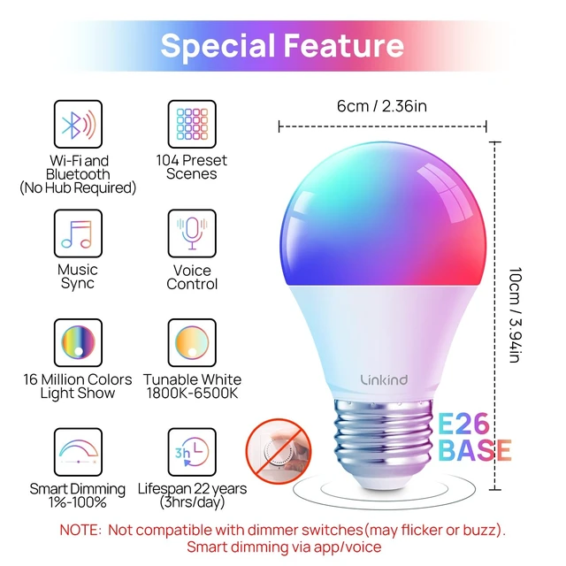Alt view image 9 of 14 - Smart Light Bulbs, Work with Alexa, Google Home, AiDot | Led Color Changing Light Bulb RGBTW, 2.4G WiFi+Bluetooth, 104 Preset Scene, Music Sync, DIY, Dotis, A19 E26, 60W 800LM, 4Pack