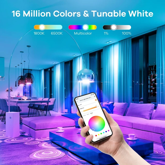 Alt view image 11 of 14 - Smart Light Bulbs, Work with Alexa, Google Home, AiDot | Led Color Changing Light Bulb RGBTW, 2.4G WiFi+Bluetooth, 104 Preset Scene, Music Sync, DIY, Dotis, A19 E26, 60W 800LM, 4Pack