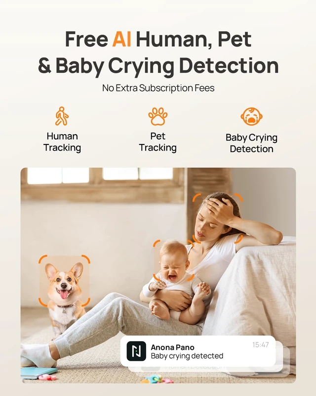 Alt view image 11 of 14 - 4K UHD Indoor Camera, Pet/Dog/Baby Security Camera with Phone App, 360°Pan-Tilt, 5G/2.4G Dual-Band Wi-Fi 6, Auto-Tracking, Person/Pet/Baby Crying Detection, Privacy Mode, Two-Way Audio, 2 Pack
