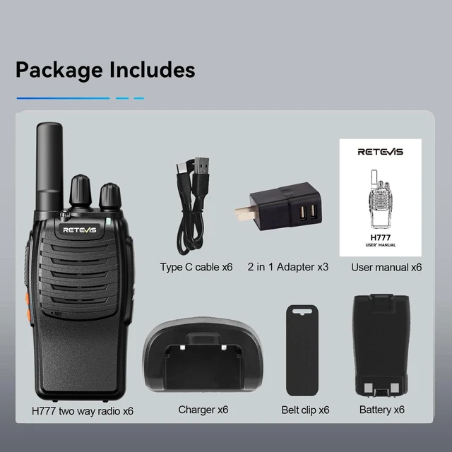 Alt view image 14 of 14 - H-777 Walkie Talkies for Adults Long Range Hand Free Handheld Rechargeable Two Way Radio Business 2 Way Radios with Charger (6 Pack)