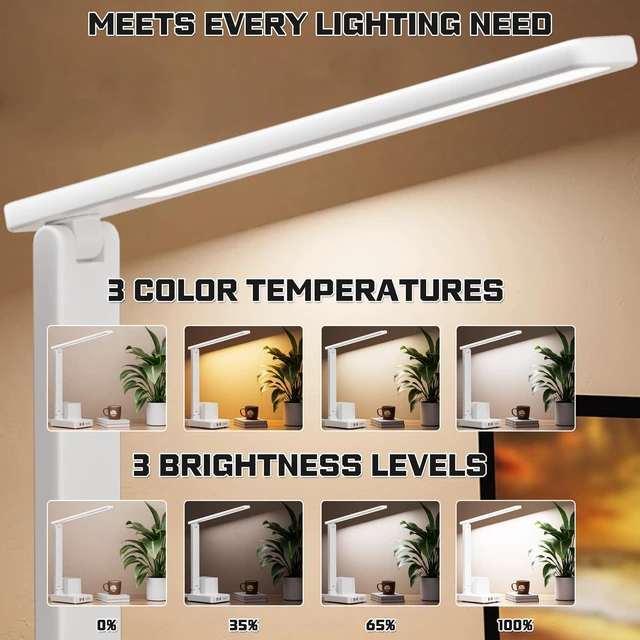 Alt view image 10 of 14 - LED Desk Lamps for Dorm Office with USB C Charging Station, 800lm, CRI>90 | White Study Desk Lamp with Pen Storage, Eye Caring Desk Lamp with 3 USB (1 USB-C) & AC Outlet, Dorm Room Essentials for Guys