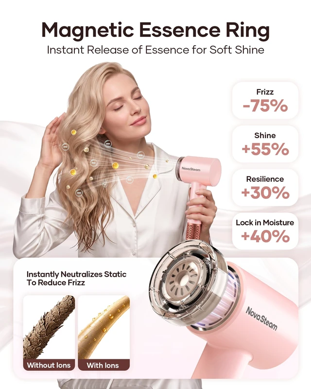 Alt view image 11 of 14 - Hair Dryer, High-Speed Ionic Blow Dryer with Essential Oil & Diffuser | 160K RPM Fast Dries, Cuts Heat Damage, 500M Ions Eliminate Frizz & Boost Shine, 3 Attachments for All Hair Types(Sakura)