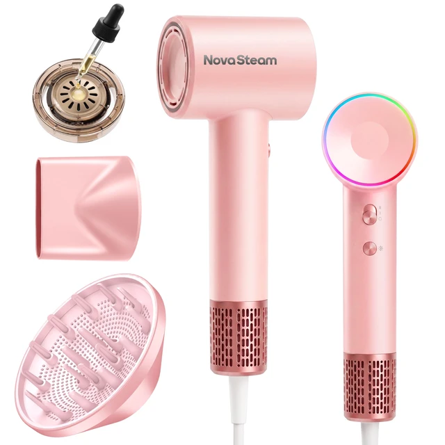 Alt view image 8 of 14 - Hair Dryer, High-Speed Ionic Blow Dryer with Essential Oil & Diffuser | 160K RPM Fast Dries, Cuts Heat Damage, 500M Ions Eliminate Frizz & Boost Shine, 3 Attachments for All Hair Types(Sakura)