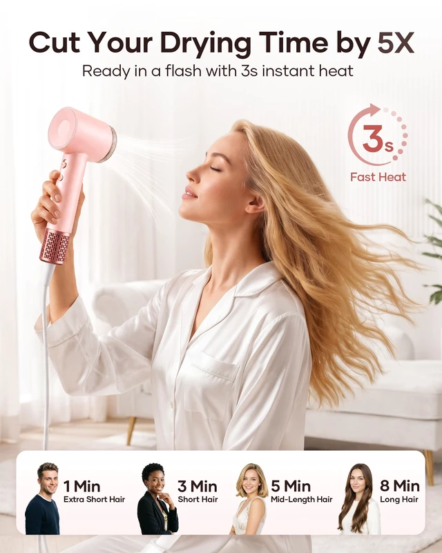 Alt view image 10 of 14 - Hair Dryer, High-Speed Ionic Blow Dryer with Essential Oil & Diffuser | 160K RPM Fast Dries, Cuts Heat Damage, 500M Ions Eliminate Frizz & Boost Shine, 3 Attachments for All Hair Types(Sakura)