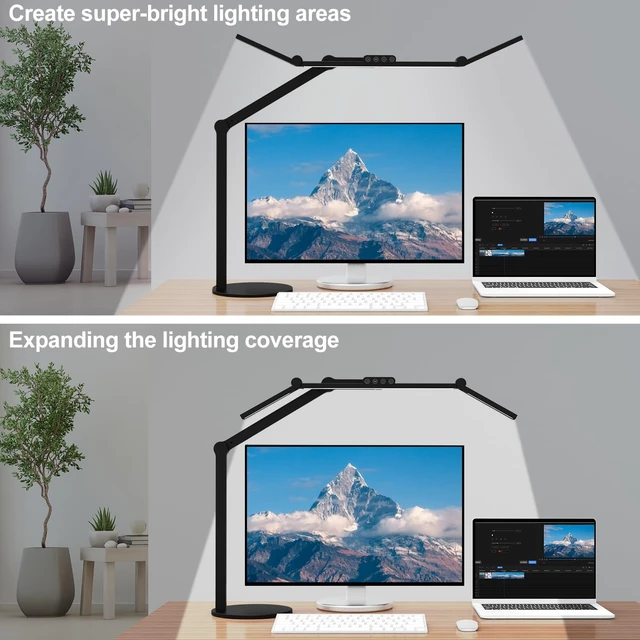 Alt view image 8 of 12 - Architect Desk Lamp with Atmosphere Lighting, Adjustable Led Desk Light for Home Office with Base, 24W Bright Auto Dimming Table Light with Rotatable Swing Arm for Workbench Computer