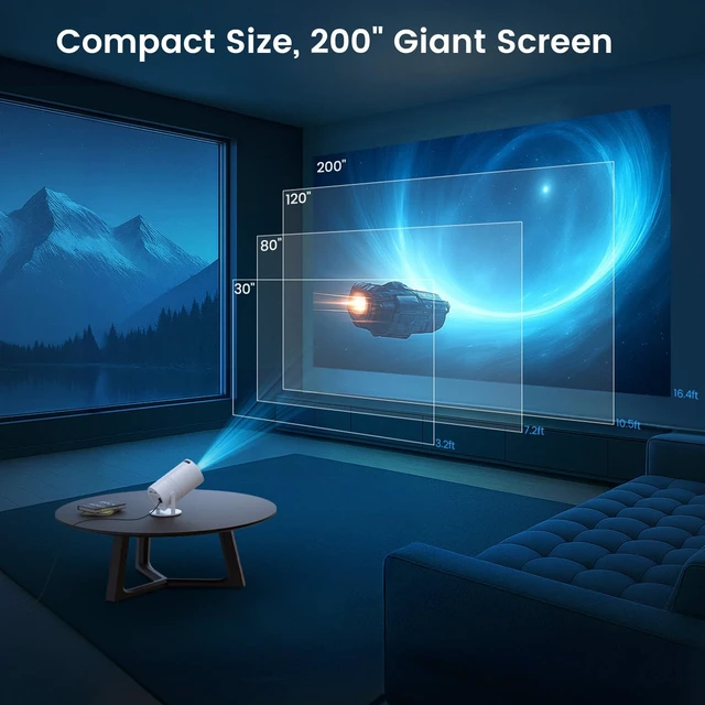 Alt view image 8 of 12 - Mini Projector with WiFi and Bluetooth, Built-in Apps, 210° Rotatable Portable Projector, 1080P Support Movie Projector for Bedroom, Compatible with Smartphone/TV Stick/HDMI/USB
