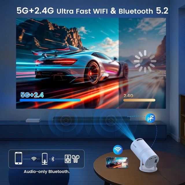 Alt view image 10 of 12 - Mini Projector with WiFi and Bluetooth, Built-in Apps, 210° Rotatable Portable Projector, 1080P Support Movie Projector for Bedroom, Compatible with Smartphone/TV Stick/HDMI/USB