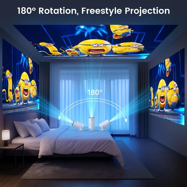 Alt view image 9 of 12 - Mini Projector with WiFi and Bluetooth, Built-in Apps, 210° Rotatable Portable Projector, 1080P Support Movie Projector for Bedroom, Compatible with Smartphone/TV Stick/HDMI/USB
