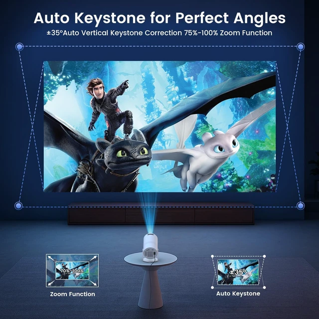 Alt view image 11 of 12 - Mini Projector with WiFi and Bluetooth, Built-in Apps, 210° Rotatable Portable Projector, 1080P Support Movie Projector for Bedroom, Compatible with Smartphone/TV Stick/HDMI/USB