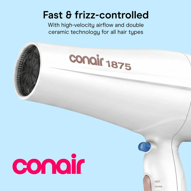 Alt view image 9 of 14 - Double Ceramic Hair Dryer with Diffuser & Concentrator, 1875W | Ionic blow dryer with concentrator and diffuser hair dryer attachments made to smooth frizz and enhance curl definition