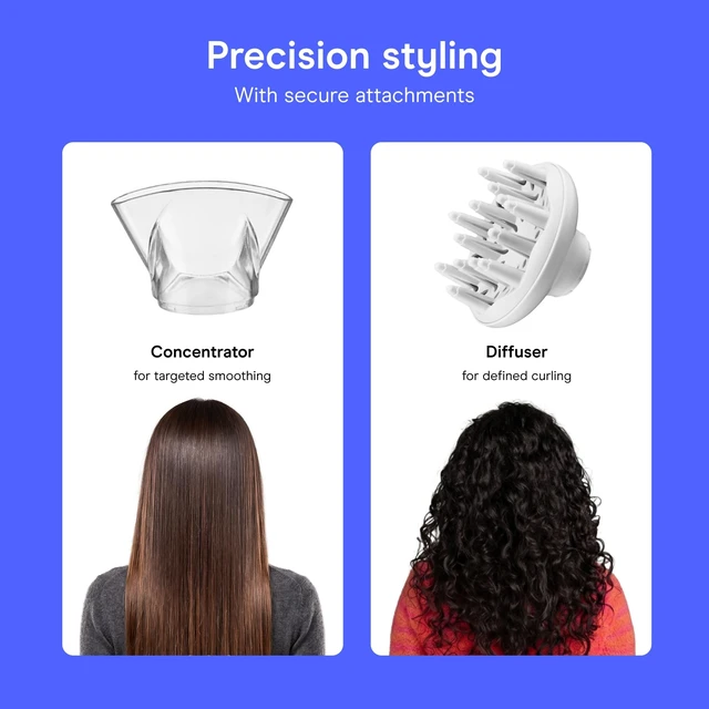 Alt view image 10 of 14 - Double Ceramic Hair Dryer with Diffuser & Concentrator, 1875W | Ionic blow dryer with concentrator and diffuser hair dryer attachments made to smooth frizz and enhance curl definition