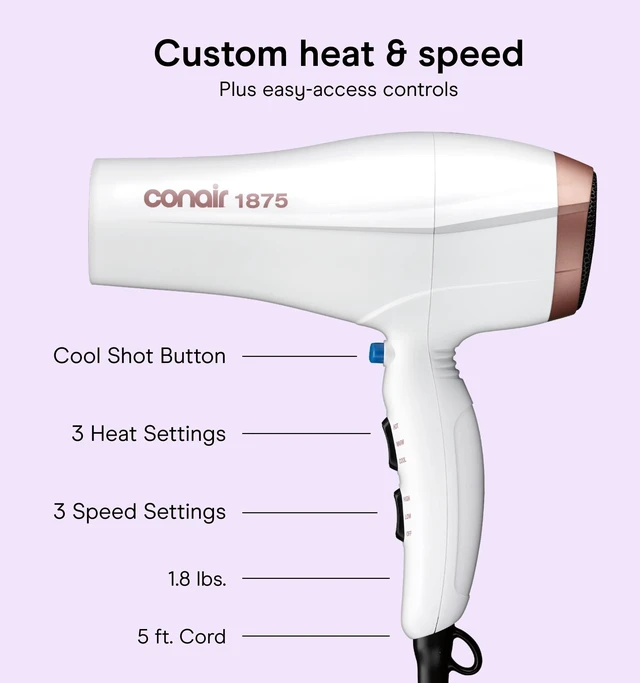 Alt view image 11 of 14 - Double Ceramic Hair Dryer with Diffuser & Concentrator, 1875W | Ionic blow dryer with concentrator and diffuser hair dryer attachments made to smooth frizz and enhance curl definition