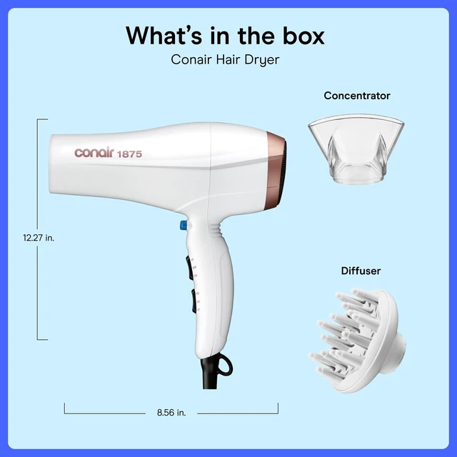 Alt view image 14 of 14 - Double Ceramic Hair Dryer with Diffuser & Concentrator, 1875W | Ionic blow dryer with concentrator and diffuser hair dryer attachments made to smooth frizz and enhance curl definition