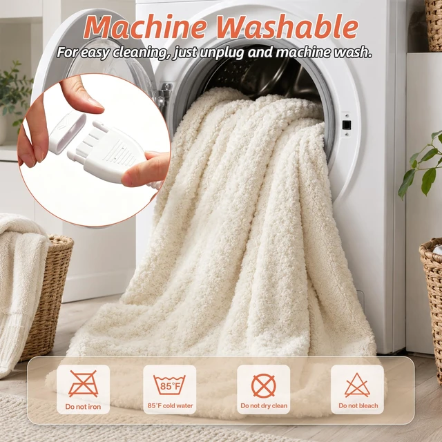 Alt view image 14 of 14 - Electric Heated Blanket,50x60 Heating Throw Luxury Soft Rose Faux Fur Beige | ETL Certified 9 Setting Electric Heated Throw Blanket,Machine Washable Auto Off for couch Bed Office, Gifts