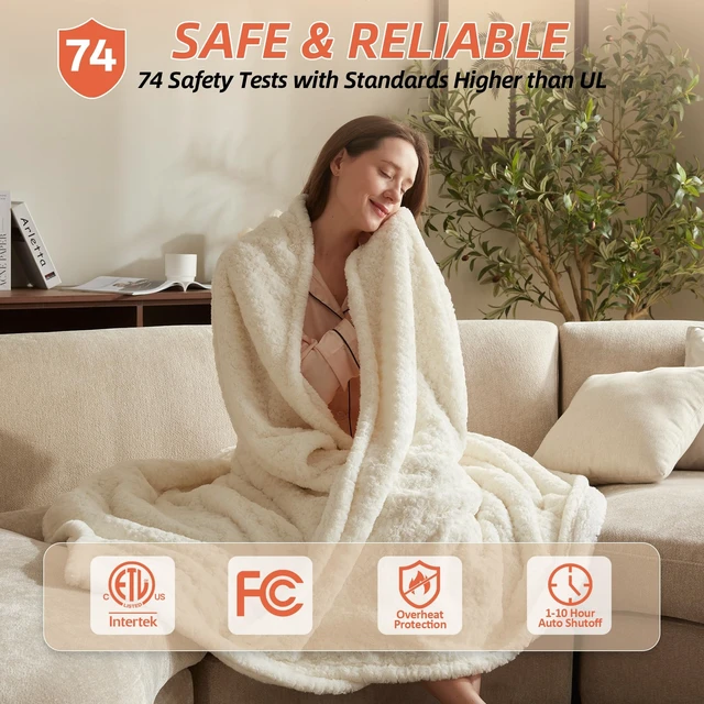 Alt view image 13 of 14 - Electric Heated Blanket,50x60 Heating Throw Luxury Soft Rose Faux Fur Beige | ETL Certified 9 Setting Electric Heated Throw Blanket,Machine Washable Auto Off for couch Bed Office, Gifts