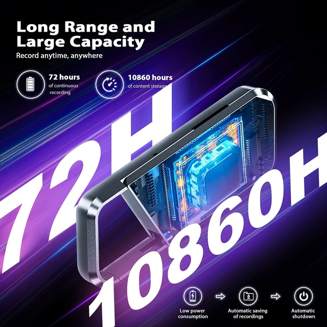 Alt view image 9 of 14 - 72GB Voice Activated Recorder - 10860H Recording Device with Noise Reduction DSP 6.0 Portable Audio Recorder for Lecture & Meeting - Digital Vioce Recorder with Playback