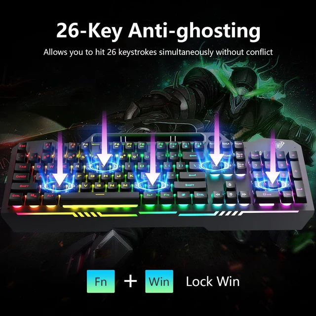 Alt view image 11 of 14 - Gaming Keyboard, T102 104 Keys Gaming Keyboard and Mouse Combo with RGB Backlit, All-Metal Panel, Anti-Ghosting, PC Game Keyboard and Mouse, USB Wired Keyboard Mouse for MAC Xbox PC Gamers