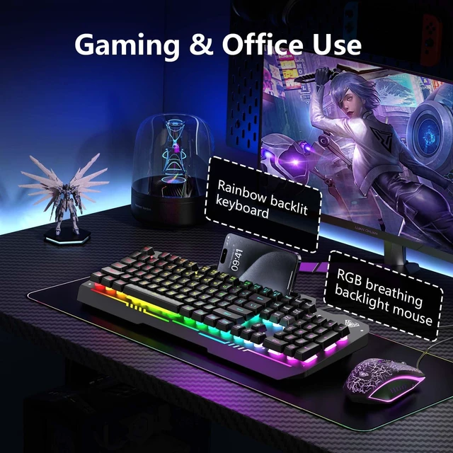 Alt view image 14 of 14 - Gaming Keyboard, T102 104 Keys Gaming Keyboard and Mouse Combo with RGB Backlit, All-Metal Panel, Anti-Ghosting, PC Game Keyboard and Mouse, USB Wired Keyboard Mouse for MAC Xbox PC Gamers