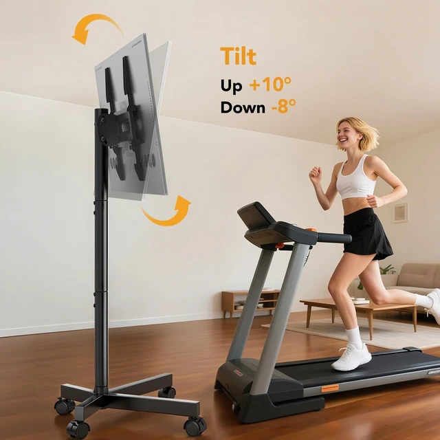 Alt view image 10 of 14 - Mobile TV Stand for 23-60 Inch LCD LED Flat/Curved Screen TVs, TV Cart Holds up to 77Lbs, Rolling TV Stand with Tilt and Height Adjustable, Pole TV Floor Stand with Wheels Max VESA 400x400mm