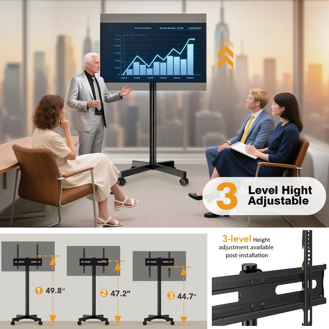 Alt view image 9 of 14 - Mobile TV Stand for 23-60 Inch LCD LED Flat/Curved Screen TVs, TV Cart Holds up to 77Lbs, Rolling TV Stand with Tilt and Height Adjustable, Pole TV Floor Stand with Wheels Max VESA 400x400mm