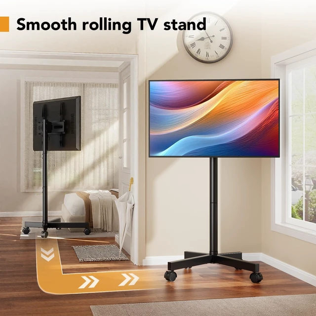 Alt view image 11 of 14 - Mobile TV Stand for 23-60 Inch LCD LED Flat/Curved Screen TVs, TV Cart Holds up to 77Lbs, Rolling TV Stand with Tilt and Height Adjustable, Pole TV Floor Stand with Wheels Max VESA 400x400mm