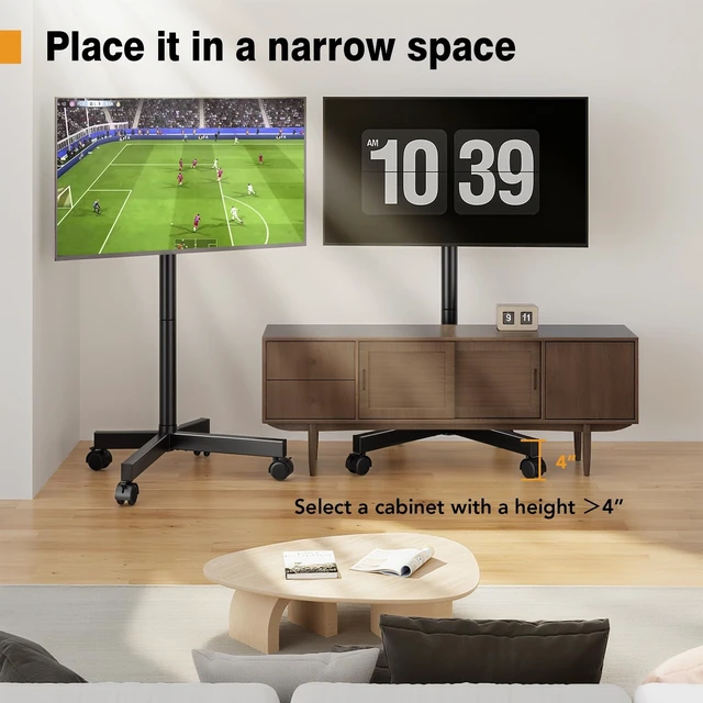 Alt view image 13 of 14 - Mobile TV Stand for 23-60 Inch LCD LED Flat/Curved Screen TVs, TV Cart Holds up to 77Lbs, Rolling TV Stand with Tilt and Height Adjustable, Pole TV Floor Stand with Wheels Max VESA 400x400mm