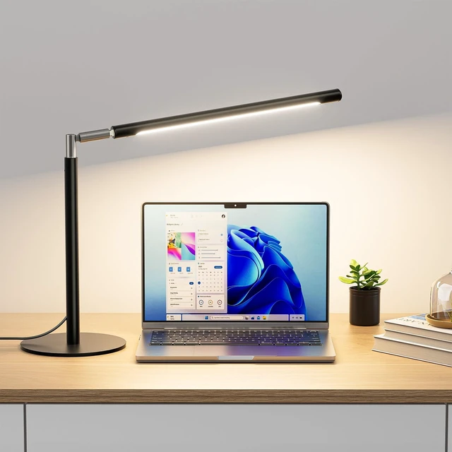 Alt view image 8 of 14 - Metal LED Desk Lamp, 16" Dimmable Desk Light with Base, 15W 1200LM, Adapter Included, Color & Brightness Adjustable, Modern Tall Table Lamp for Home Office Reading Study Task Laptop, Black