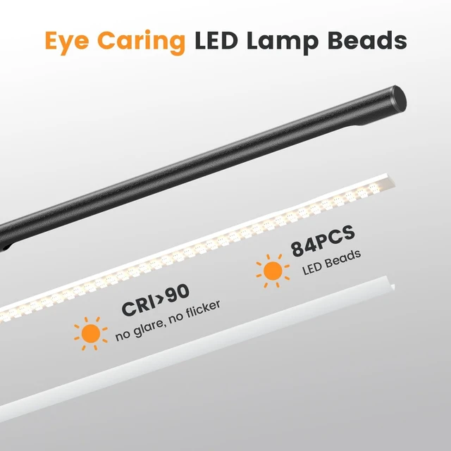 Alt view image 11 of 14 - Metal LED Desk Lamp, 16" Dimmable Desk Light with Base, 15W 1200LM, Adapter Included, Color & Brightness Adjustable, Modern Tall Table Lamp for Home Office Reading Study Task Laptop, Black