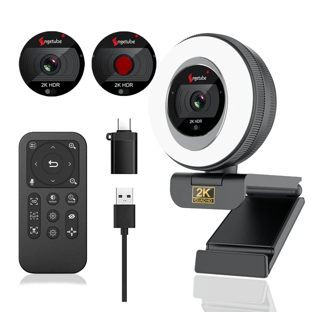 Alt view image 8 of 14 - 2K Webcam for PC/Laptop/Mac, 1080P Computer Camera with RingLight | Remote, Low-Light Correction, 2 Mics, Privacy Cover, Auto Focus Digital Zoom Student Webcam, HDR Web Camera for Skype/Teams