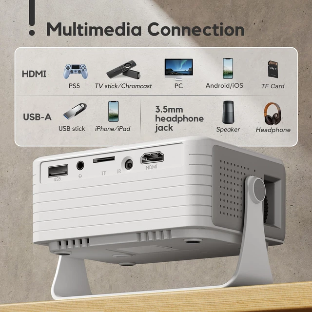 Alt view image 14 of 14 - Mini Projector with WiFi and Bluetooth, 2026 Upgraded Projector 1080P | Support Auto Keystone, 360° Rotating, Portable Projector for Home Theater/Outdoor, Compatible with iOS/Android/Laptop/PS5