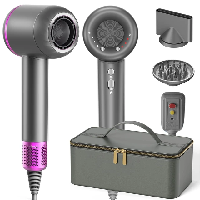 Alt view image 8 of 14 - Hair Dryer with Carry Case,160,000 RPM High Speed Ionic Blow Dryer | 3 Min Fast Drying Professional Hairdryer, 200M Negative Ions,Low Noise Hair Blow Dryer with Diffuser Nozzle for Home Travel