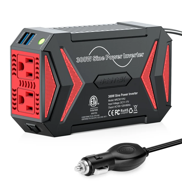 Alt view image 8 of 14 - Pure Sine Wave Power Inverter, 300W DC 12-17V to 110V AC Car Adapter | Vehicle Plug in Cigarette Lighter Outlet Solar Inverter, 4.8A Dual USB Fast Charging Ports for Phone, Laptop, CPAP(Black)