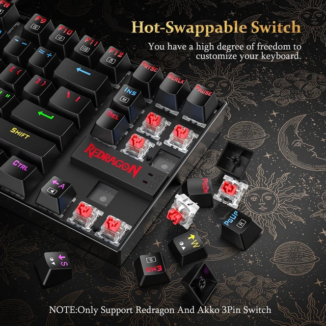Alt view image 13 of 14 - K552 Mechanical Keyboard, LED Gaming Keyboard with Red Switches | 87-Key TKL Compact, Anti-Ghosting, Metal Frame for PC Gaming & Typing, Beginner-Friendly, Redragon Classic Gaming Keyboard