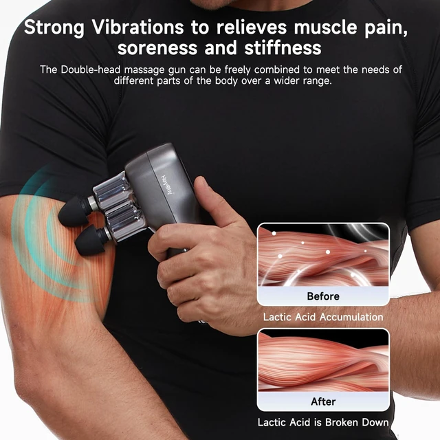 Alt view image 10 of 14 - F5 Dual-Head Massage Gun, 9mm Deep Tissue, 5 Speeds, 4 Heads | Deep Tissue Percussion Massager for Pain Relief, Portable Handheld Muscle Recovery Gun for Athletes, Travel
