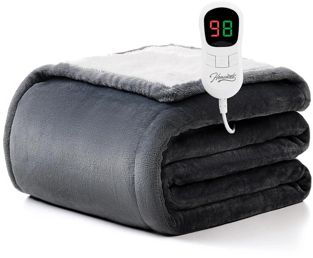 Alt view image 8 of 14 - Electric Heated Blanket Twin Size 62"x84" Heating Blanket ETL Cert | ETL Certified 1/2/4/6/8H Auto-Off 10 Heat Levels Overheat Protection Flannel Sherpa,For Cold AC Office Room Cold Sleeper Gift