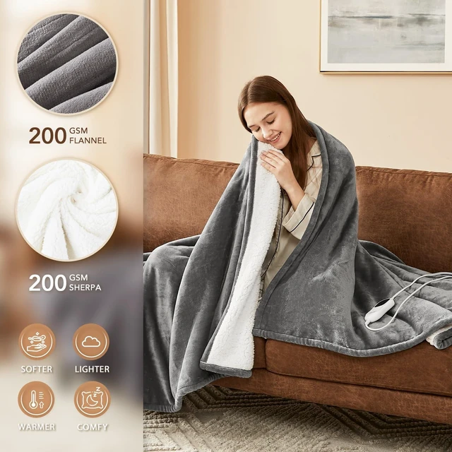 Alt view image 9 of 14 - Electric Heated Blanket Twin Size 62"x84" Heating Blanket ETL Cert | ETL Certified 1/2/4/6/8H Auto-Off 10 Heat Levels Overheat Protection Flannel Sherpa,For Cold AC Office Room Cold Sleeper Gift