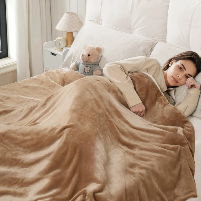 Alt view image 10 of 14 - Electric Heated Blanket Throw 50"x60" - Soft Cozy Flannel & Sherpa Fabric Dual-Sided, 9 Heat Settings & 2-10 Hours Auto Off, Warming Heated Throw for Home Office, Machine Washable, Brown