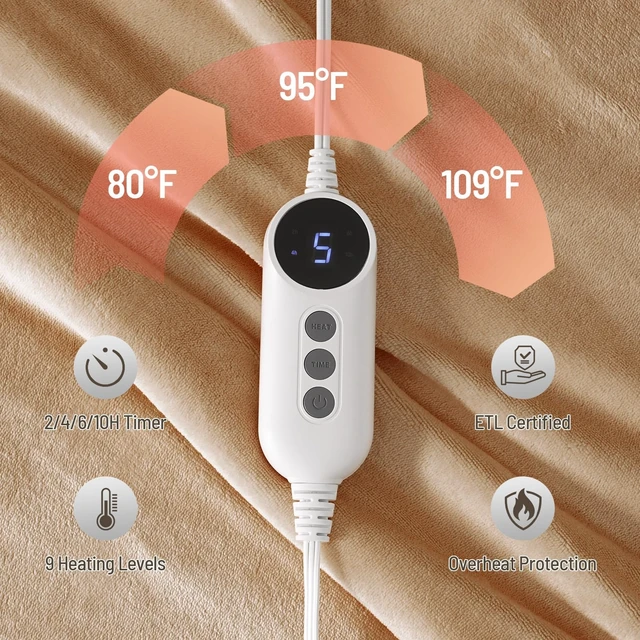 Alt view image 11 of 14 - Electric Heated Blanket Throw 50"x60" - Soft Cozy Flannel & Sherpa Fabric Dual-Sided, 9 Heat Settings & 2-10 Hours Auto Off, Warming Heated Throw for Home Office, Machine Washable, Brown