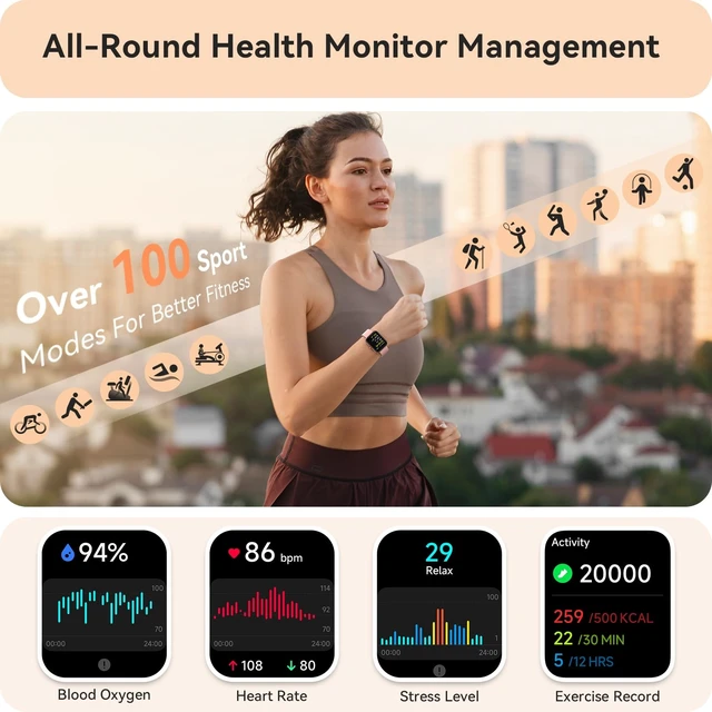 Alt view image 10 of 14 - Smart Watch for Women, Smartwatch for iPhone & Android Bluetooth (Answer/Call) Built-in Alexa, 1.91" HD Fitness Tracker with 105+ Sport Modes, IP68 Waterproof, Sleep/Heart Rate/SpO2/Stress Monitor
