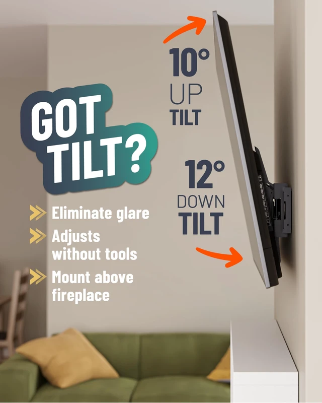 Alt view image 11 of 14 - Extendable Tilting TV Wall Mount for 32-90 Inch TVs - Universal Low-Profile Bracket with 12° Tilt for Glare Reduction, UL-Listed Easy Install