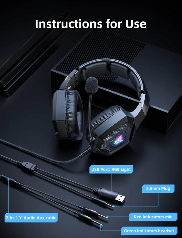 Alt view image 13 of 14 - Gaming Headset with Microphone, Gaming Headphones Compatible for PS4 PS5 Xbox PC with RGB Lights, PlayStation Headset with Noise Reduction 7.1 Surround Sound Over-Ear and Wired 3.5mm Jack (Black)
