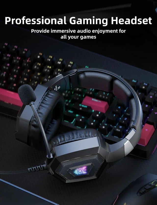 Alt view image 14 of 14 - Gaming Headset with Microphone, Gaming Headphones Compatible for PS4 PS5 Xbox PC with RGB Lights, PlayStation Headset with Noise Reduction 7.1 Surround Sound Over-Ear and Wired 3.5mm Jack (Black)
