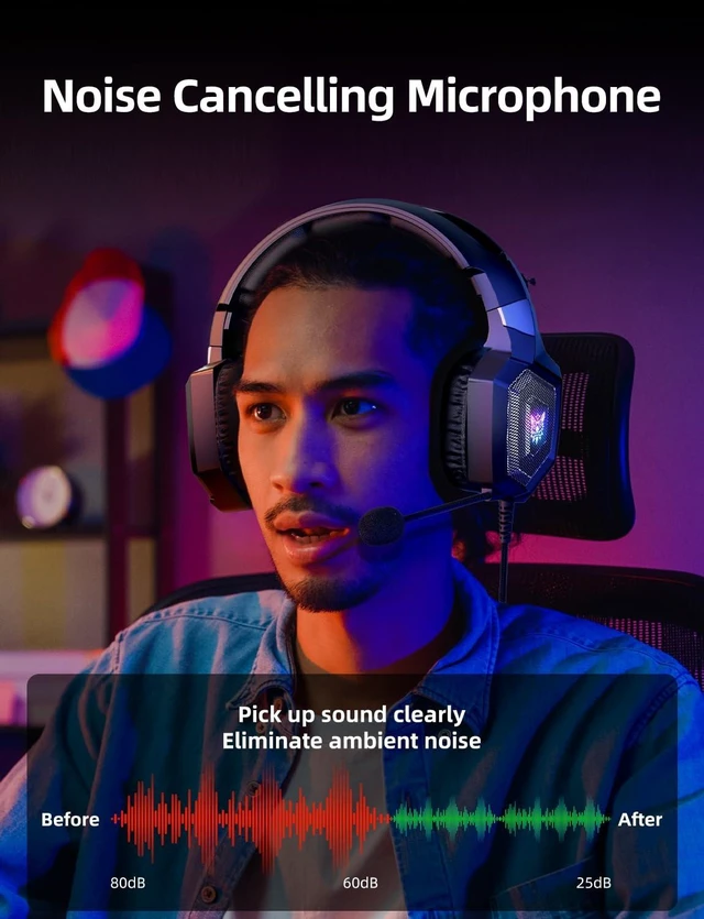 Alt view image 9 of 14 - Gaming Headset with Microphone, Gaming Headphones Compatible for PS4 PS5 Xbox PC with RGB Lights, PlayStation Headset with Noise Reduction 7.1 Surround Sound Over-Ear and Wired 3.5mm Jack (Black)