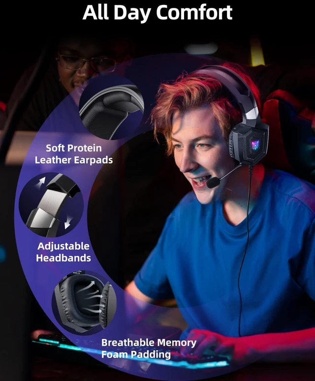 Alt view image 11 of 14 - Gaming Headset with Microphone, Gaming Headphones Compatible for PS4 PS5 Xbox PC with RGB Lights, PlayStation Headset with Noise Reduction 7.1 Surround Sound Over-Ear and Wired 3.5mm Jack (Black)